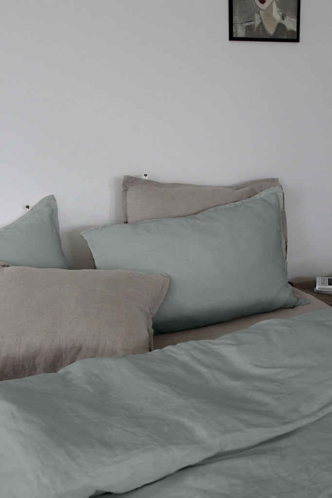 Linen Duvet Cover Double, Dusty Aqua