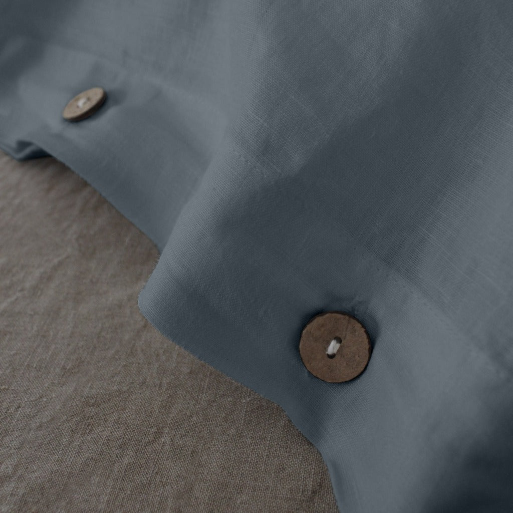 Blue Linen Duvet Cover and Pillow Cases , Linen Bedding Close Up Shot