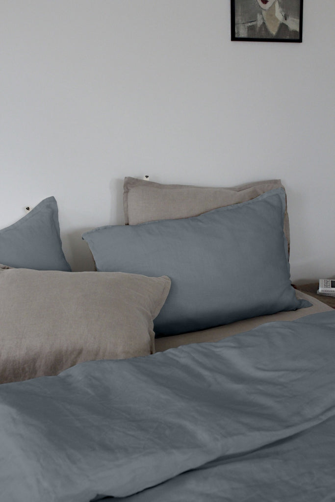 Linen Duvet Cover King, Dusty Blue