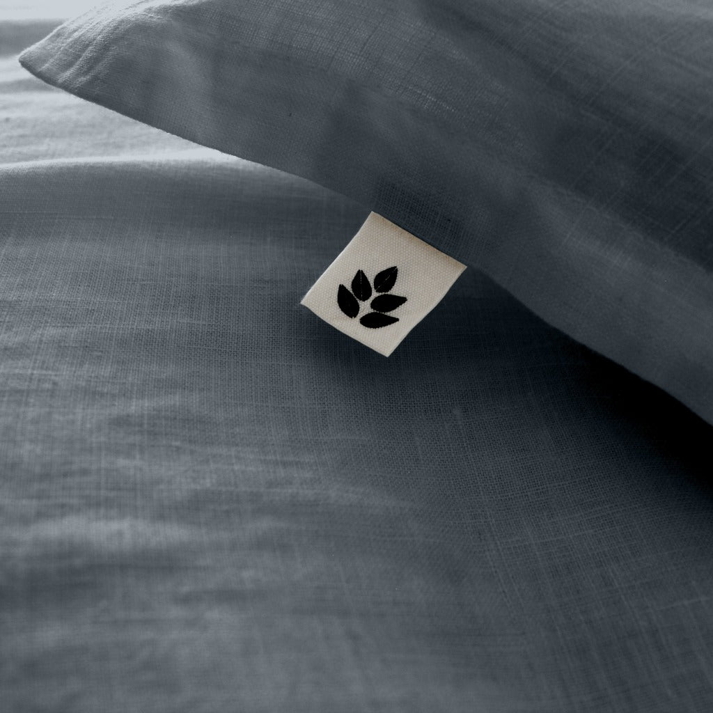 Blue Linen Duvet Cover and Pillow Cases , Linen Bedding Dusty Blue Close Up