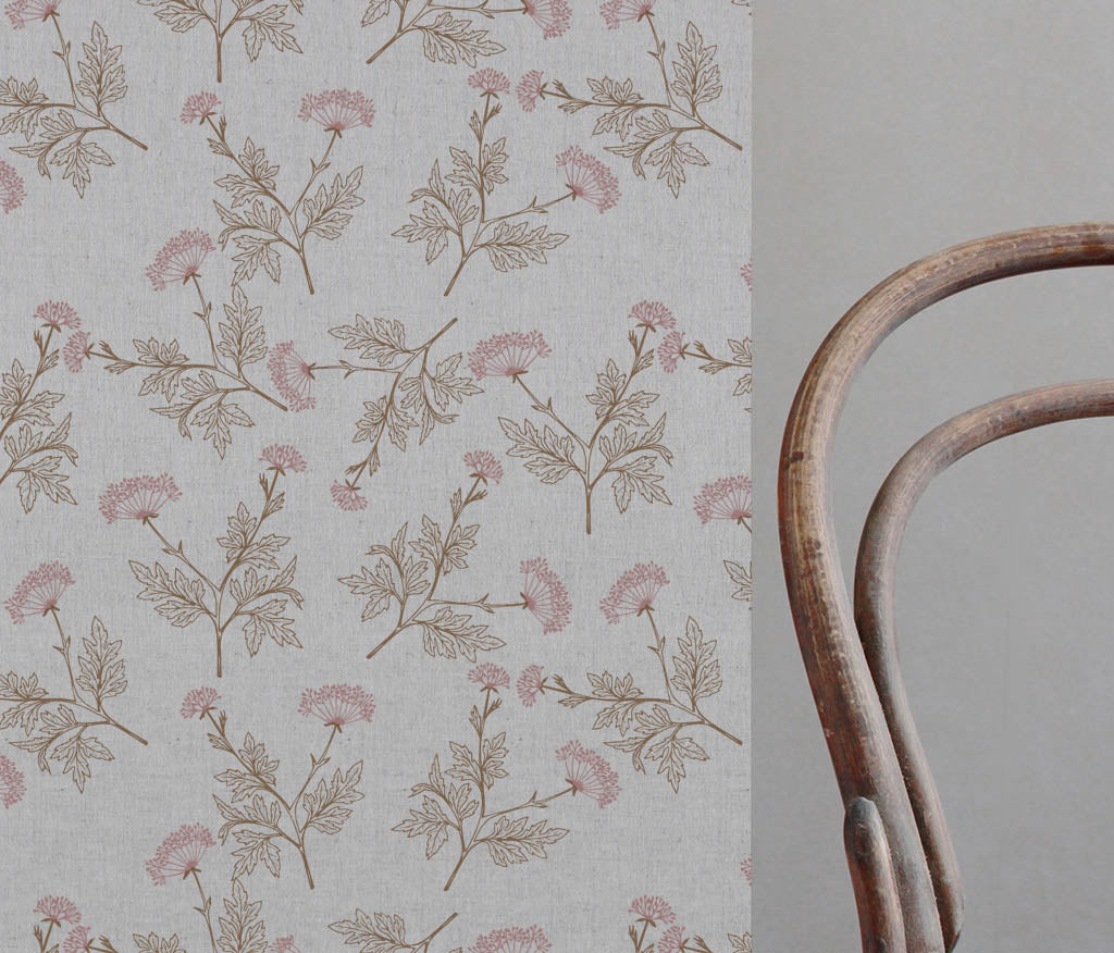 Emmy Dusty Pink - Natural fabric with botanical Pink and Brown print