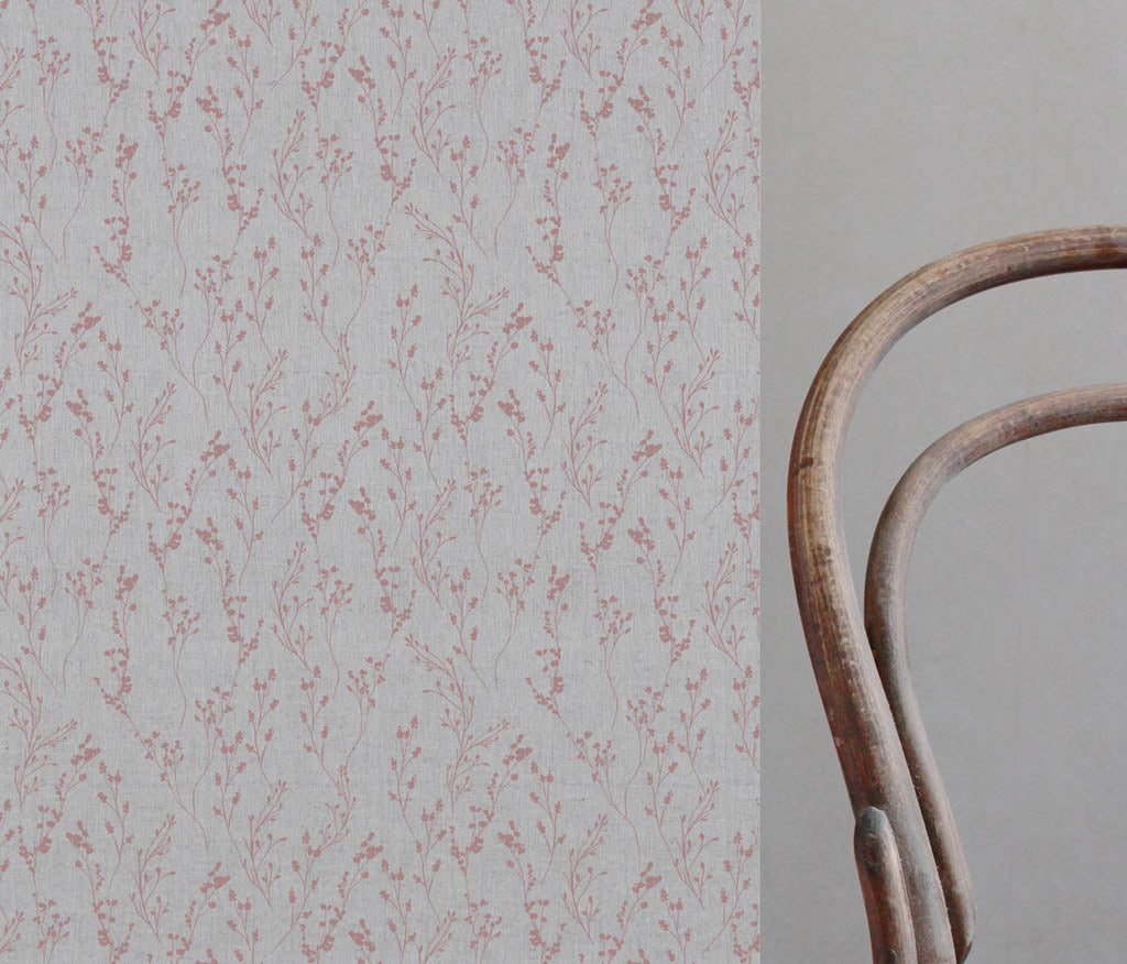 Saeeda Dusty Pink - Natural curtain fabric with Pink botanical print