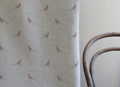 Pheasant Dusty Pink - Curtain fabric with pink pattern of pheasants