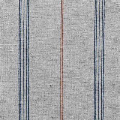 Elise Blue Terracotta - Linen Cotton mix curtain fabric, Blue & Orange stripes