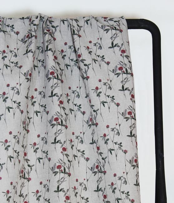 Esther Cherry - Natural fabric with Red and Grey floral print