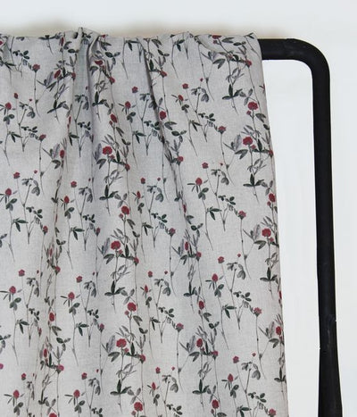 Esther Cherry - Natural fabric with Red and Grey floral print