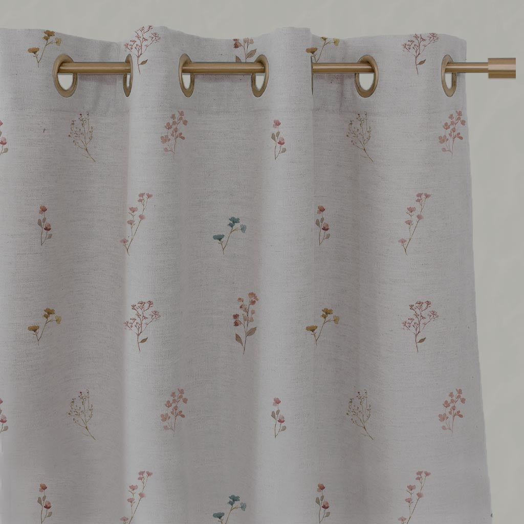 Multi-Coloured Floral Linen Eyelet Curtain - Bridget-NAT - Natural base fabric.