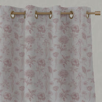 Pink Floral Linen Eyelet Curtain - Cirian Dusty Pink - Natural base fabric.