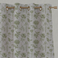 Green Floral Linen Eyelet Curtain - Cirian Khaki - Natural base fabric.
