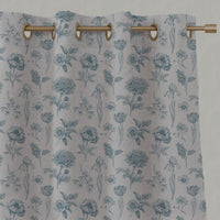 Blue Floral Linen Eyelet Curtain - Cirian Paris Blue - Natural base fabric.