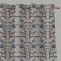 Blue and Brown Patterned Linen Eyelet Curtain - Dana Blue Pebble  - Natural base fabric.
