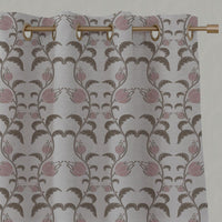 Pink and Brown Patterned Linen Eyelet Curtain - Dana Pink Pebble  - Natural base fabric.