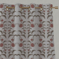 Red and Brown Patterned Linen Eyelet Curtain - Dana Red Pebble  - Natural base fabric.