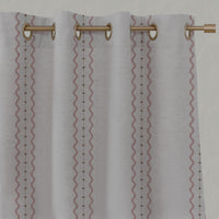 Pink and Brown Patterned Linen Eyelet Curtain - Daphne Dusty Pink - Natural base fabric.