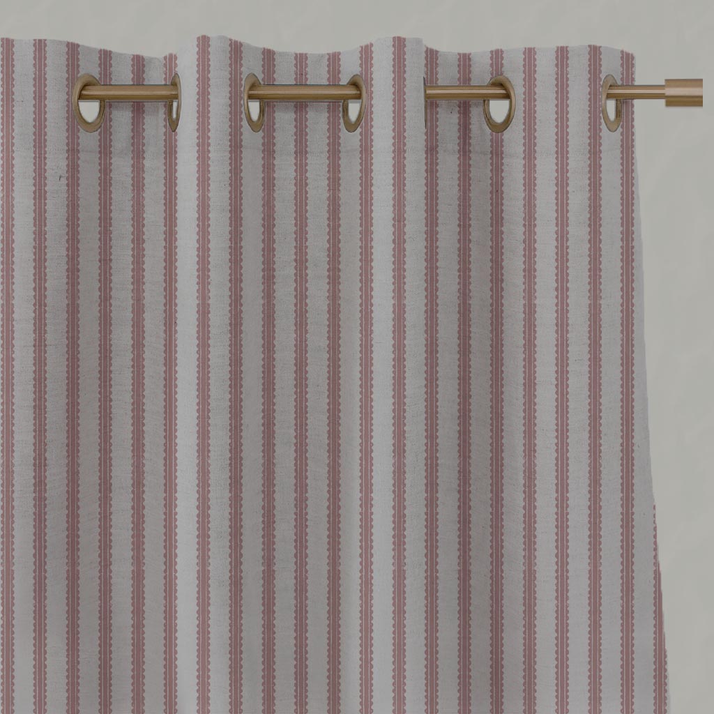 Pink Patterned Linen Eyelet Curtain - Fionna Dusty Pink - Natural base fabric.