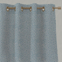 Blue Abstract Linen Eyelet Curtain - Freeda Blue Stone - Natural base fabric.