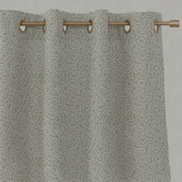 Green Abstract Linen Eyelet Curtain - Freeda Khaki - Natural base fabric.