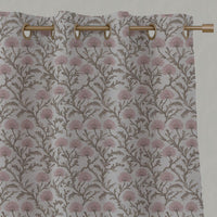 Pink Floral Linen Eyelet Curtain - GoldMae Dusty Pink - Natural base fabric.