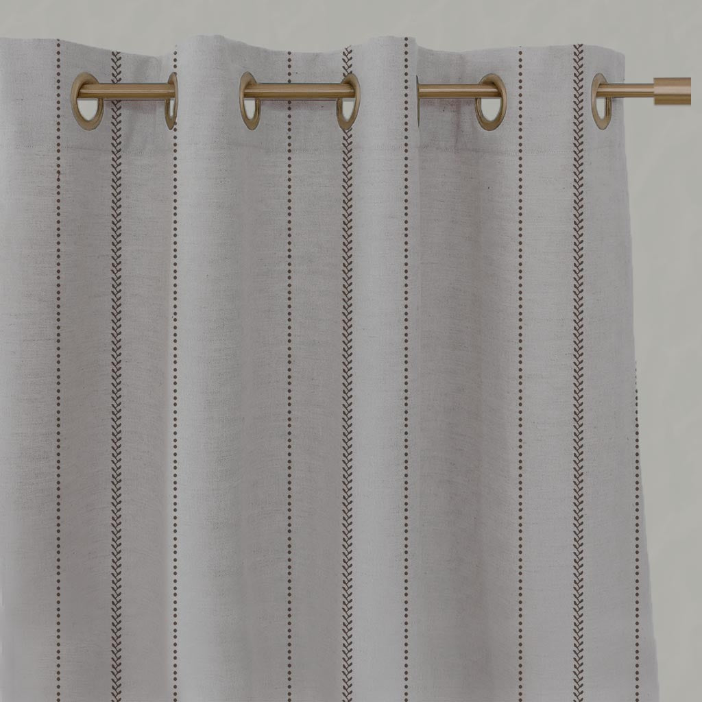 Brown Patterned Linen Eyelet Curtain - Inari Umbre - Natural base fabric.
