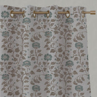 Light Green Floral Linen Eyelet Curtain - Islie Sage - Natural base fabric.