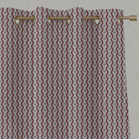 Red Abstract Linen Eyelet Curtain - Kirabe Wine - Natural base fabric.