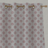 Pink Abstract Floral Linen Eyelet Curtain - Lany Dusty Pink - Natural base fabric.