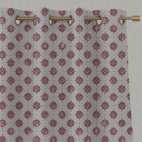 Red Abstract Floral Linen Eyelet Curtain - Lany Wine  - Natural base fabric.