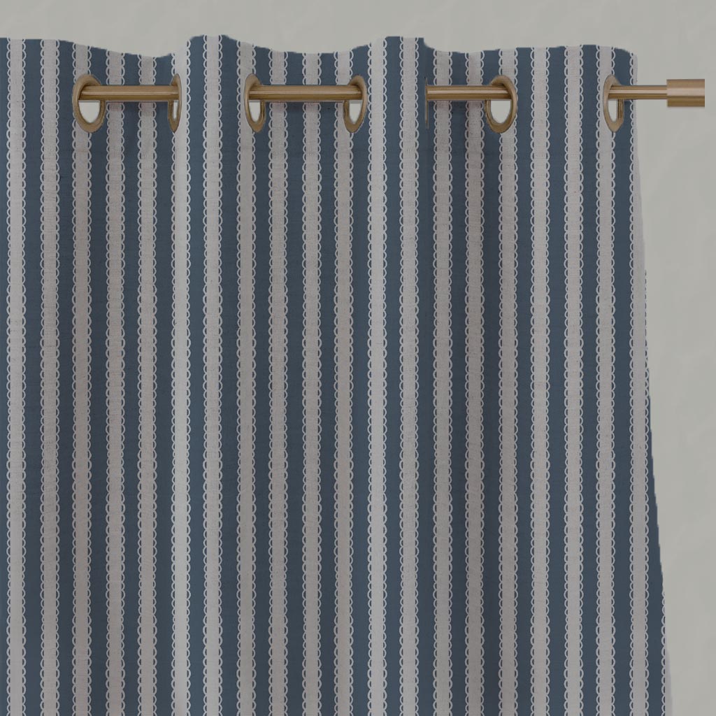 Blue Striped Linen Eyelet Curtain - Lisabella Denim - Natural base fabric.