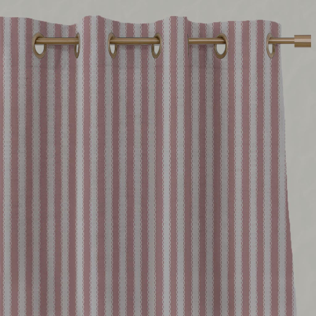 Pink Striped Linen Eyelet Curtain - Lisabella Dusty Pink - Natural base fabric.
