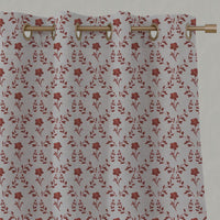 Red Botanical Linen Eyelet Curtain - Lulani Crimson Red - Natural base fabric.