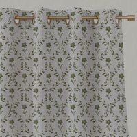 Green Botanical Linen Eyelet Curtain - Lulani Khaki - Natural base fabric.