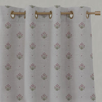Red Floral Linen Eyelet Curtain - Maryam Wine - Natural base fabric.