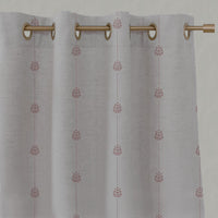 Pink Patterned Stripe Linen Eyelet Curtain - Maybel Dusty Pink - Natural base fabric.
