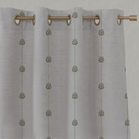 Green Patterned Stripe Linen Eyelet Curtain - Maybel Khaki - Natural base fabric.