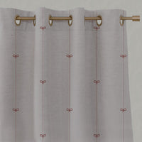 Red Striped Linen Eyelet Curtain - Mimmi Crimson Red - Natural base fabric.