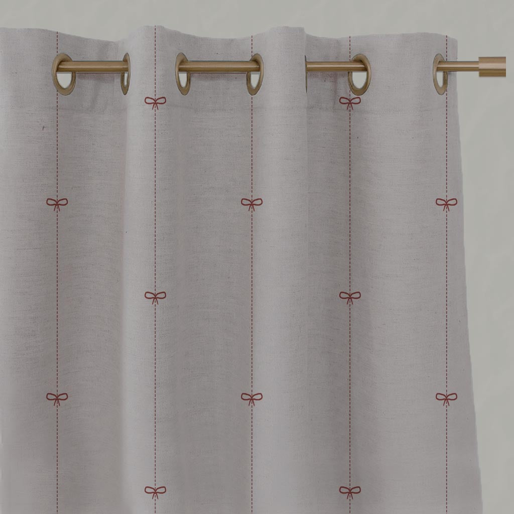 Red Striped Linen Eyelet Curtain - Mimmi Crimson Red - Natural base fabric.