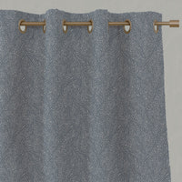 Blue Botanical Linen Eyelet Curtains - Alma Denim - Natural base fabric.
