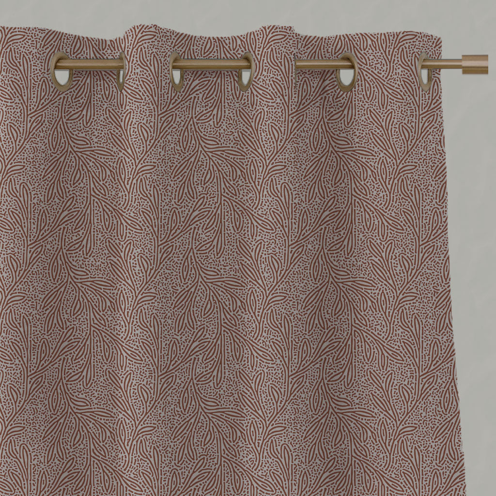Red / Orange Botanical Linen Eyelet Curtains - Alma Terracotta - Natural base fabric.