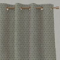 Green Patterned Linen Eyelet Curtains - Arina Khaki - Natural base fabric.
