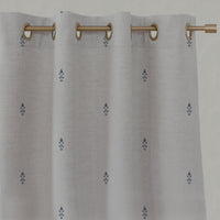 Blue Floral Linen Eyelet Curtains - Asli Denim - Natural base fabric.
