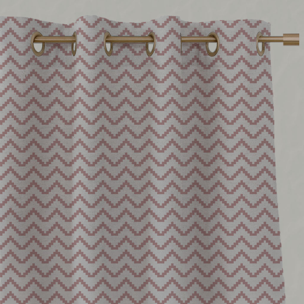 Pink Patterned Linen Eyelet Curtains - Azig Dusty Pink - Natural base fabric.