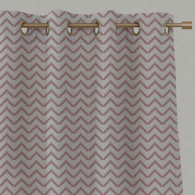 Pink Patterned Linen Eyelet Curtains - Azig Dusty Pink - Natural base fabric.