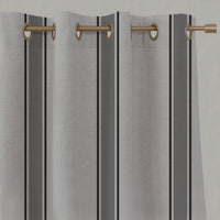 Black Striped Linen Eyelet Curtains - Bella Black - Natural base fabric.