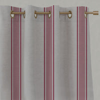 Red Striped Linen Eyelet Curtains - Bella Cherry - Natural base fabric.