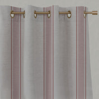 Pink Striped Linen Eyelet Curtains - Bella Dusty Pink - Natural base fabric.