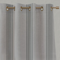 Grey Striped Linen Eyelet Curtains - Bella Greige - Natural base fabric.