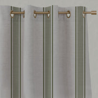 Green Striped Linen Eyelet Curtains - Bella Khaki - Natural base fabric.