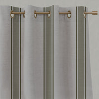 Green Striped Linen Eyelet Curtains - Bella Sea Weed - Natural base fabric.