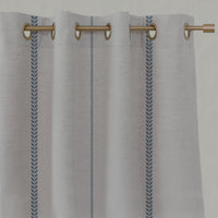 Blue Striped Linen Eyelet Curtains - Berit-NAT Denim - Natural base fabric.
