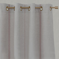 Pink Striped Linen Eyelet Curtains - Berit-NAT Dusty Pink - Natural base fabric.